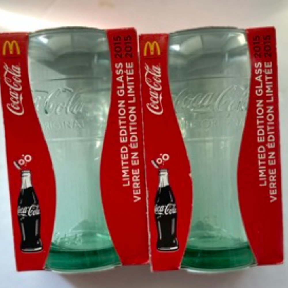 Limited Edition Mcdonalds Coca Cola glass Glasses 2015 (lot of 2)